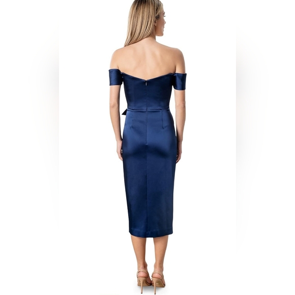 Dress The Population Navy Satin Alani Sheath Dress - Picture 3 of 10